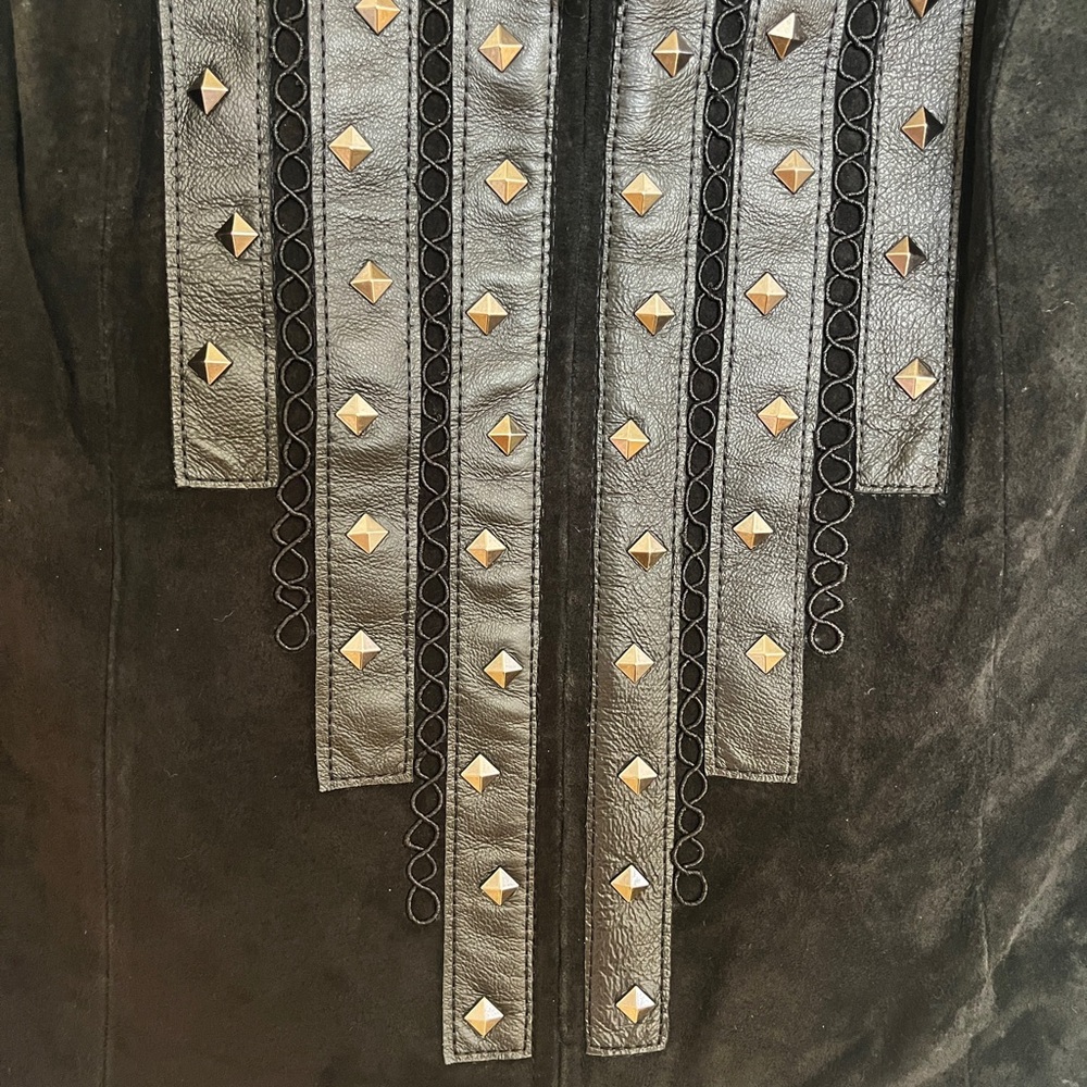 Black‎ Suede Studded Vest Western Boho Biker Festival Moto Style - Picture 4 of 16